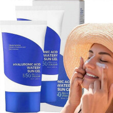 2PCS Niacinamide&Hyaluronic Acid Watery Sun Gel, Summer Sunscreen, Hyaluronic Acid Natural Sun Cream SPF50+ PA++++ , Non-sticky, hydrating