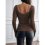 Square Neck Ribbed Knit Basic Teen Brown XXL 10