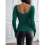 Square Neck Ribbed Knit Basic Teen Green L 10