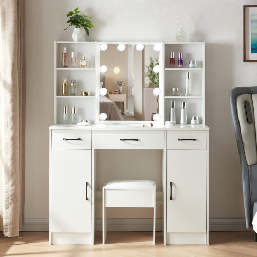 Vanity Makeup Desk 3 Drawers Dressing Desk & Stool 1