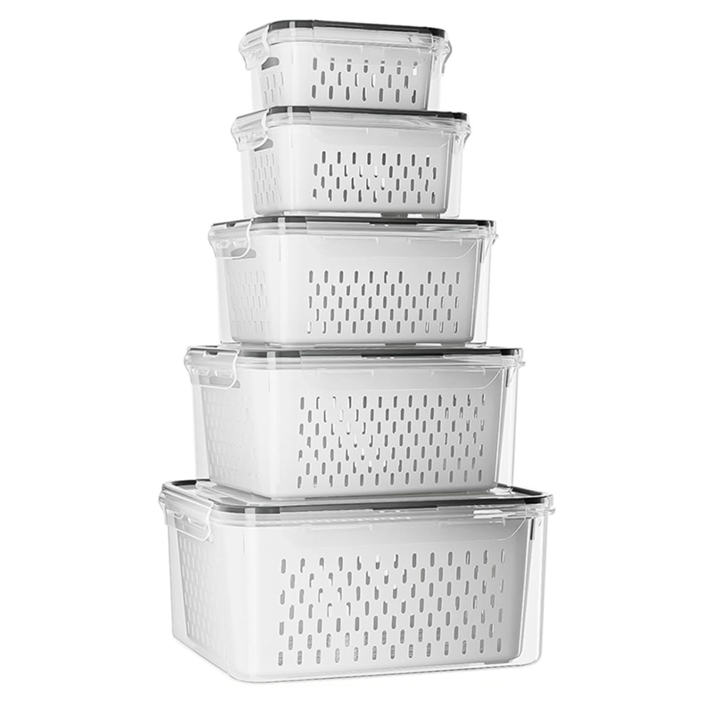 5x Fruit Storage Containers for Fridge with Removable Colanders Lids-image-OPC-PJW252X-NEW