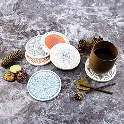 Set of 6 Coasters for Drinks Absorbent Round Ceramic Stone Coaster 2