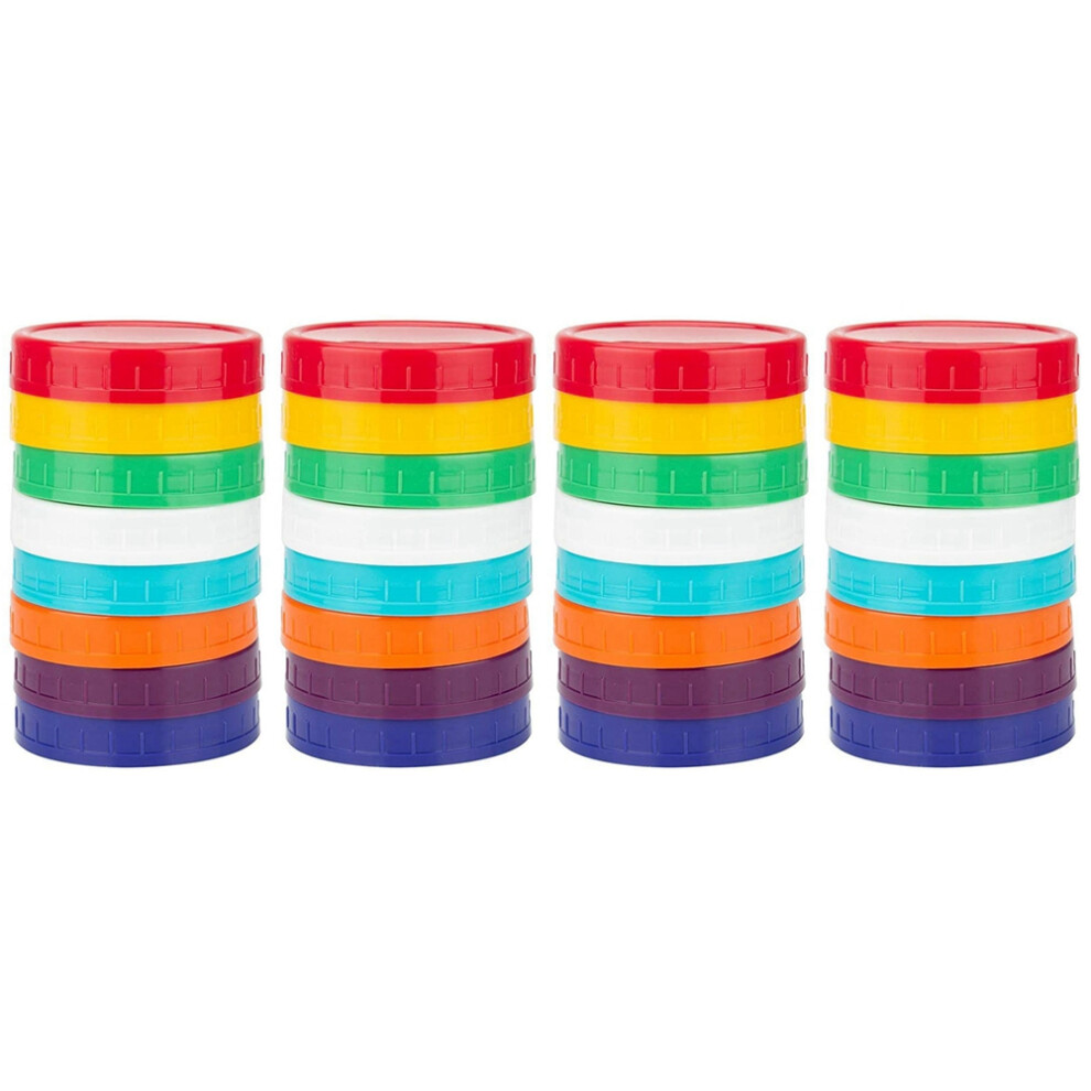 32 Pack Plastic Mason Jar Lids - Colored Mason Jar 100% Compatible For Ball Kerr Wide Mason Jars (Wide Mouth) 4854095550737