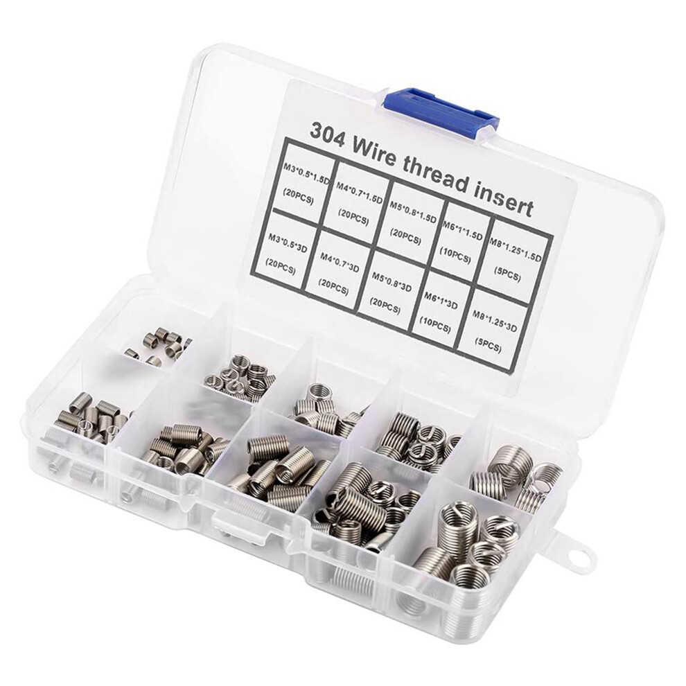 Melitt 300Pcs Thread Repair Inserts M3 M5 M6 M8 Stainless Steel Heli Coil Thread Repair Insert Wire Thread Insert Assortment