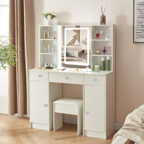 Dressing Table Vanity Makeup Desk With Smart LED Mirror Drawers Stool