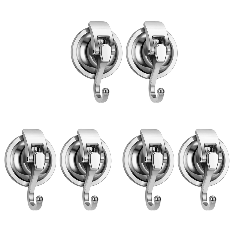Melitt Silver 6Pack Heavy Duty Vacuum Suction Cup Wreath Hanger -Plated Plished Hooks Reusable Without Punching For Towel