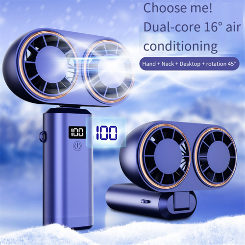 USB Rechargeable Dual- Fan 2400mAh Handheld Fan,Blue 1