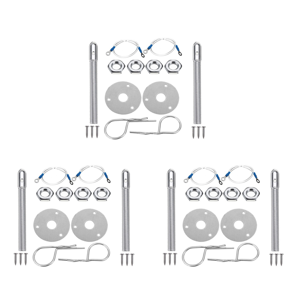 3X Universal Mount Bonnet Hood Pin Lock Latch Kit Racing Sport Car Alloy Silver 4854095584671