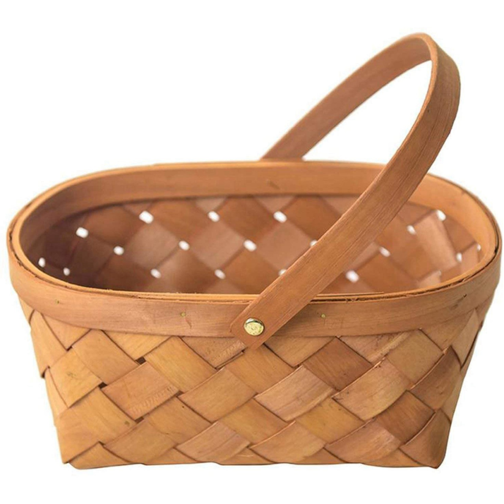 4X Handmade Rattan Storage Container Basket Wooden With Handle 4854095599217