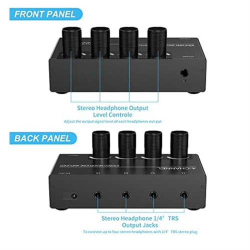 4 Channel Headphone Amplifier, with 3.5MM Output &3.5MM Audio Input 1