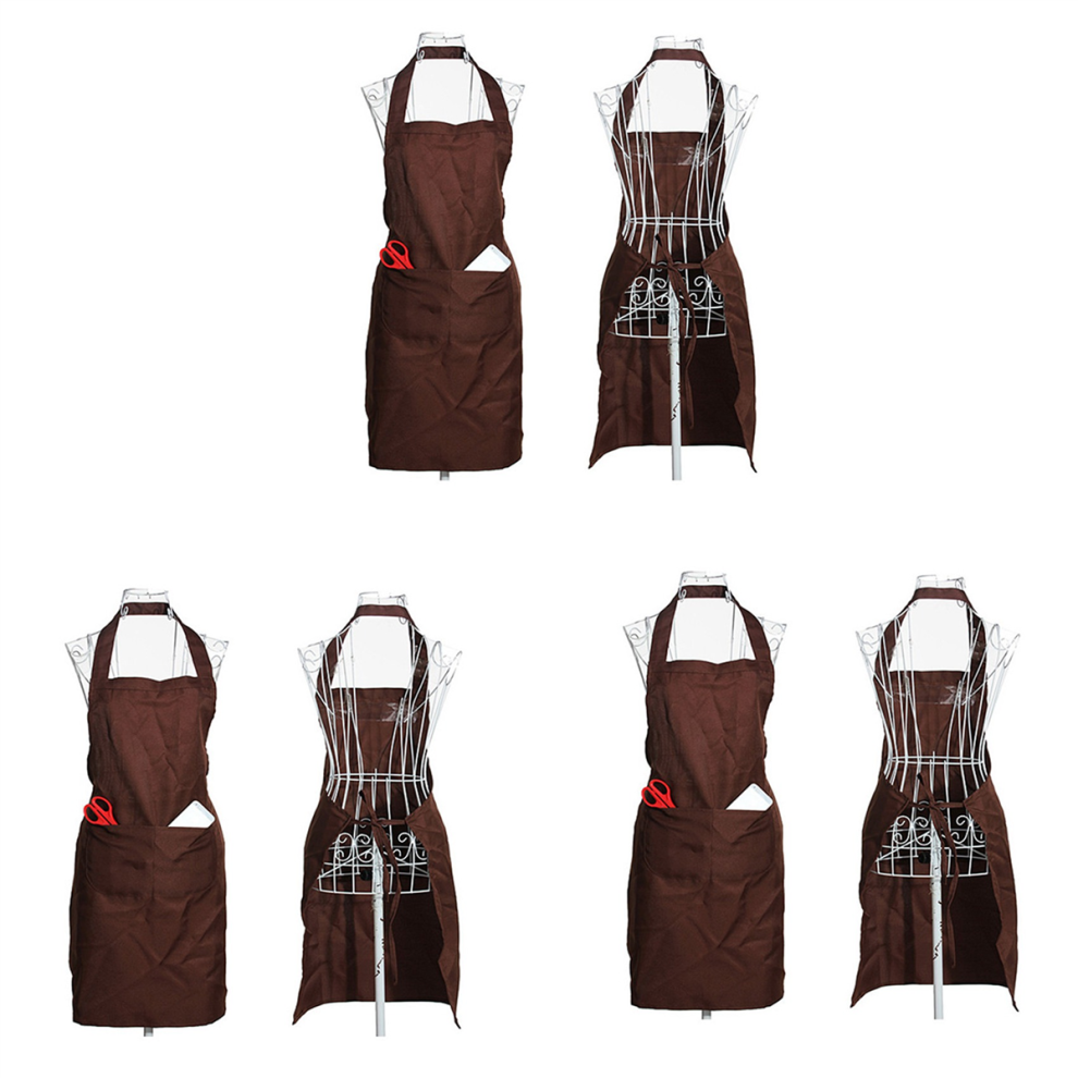3X Plain Apron Front Pocket for Butchers Kitchen Cooking Craft Baking Waiter - Brown-image-OPC-PJW2SJG-NEW