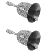 2X Hand Bell, Metal Tone Hold Service Call Bell Desktop Tea Dinner Game Silver