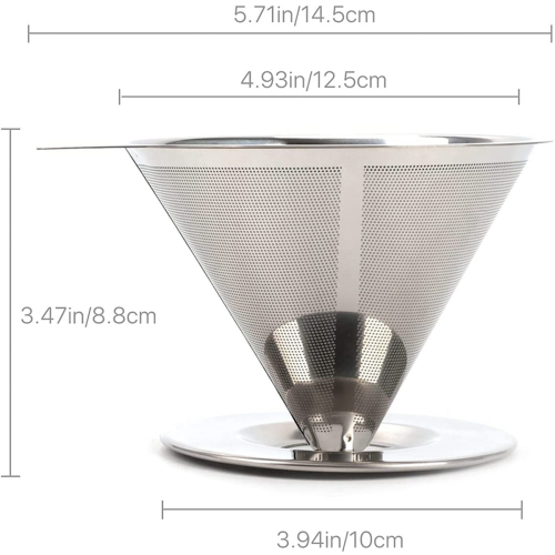 2X pour Over Coffee Dripper Reusable Drip Cone Filter Portable Maker Home Office Camping 2