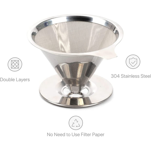 2X pour Over Coffee Dripper Reusable Drip Cone Filter Portable Maker Home Office Camping 1