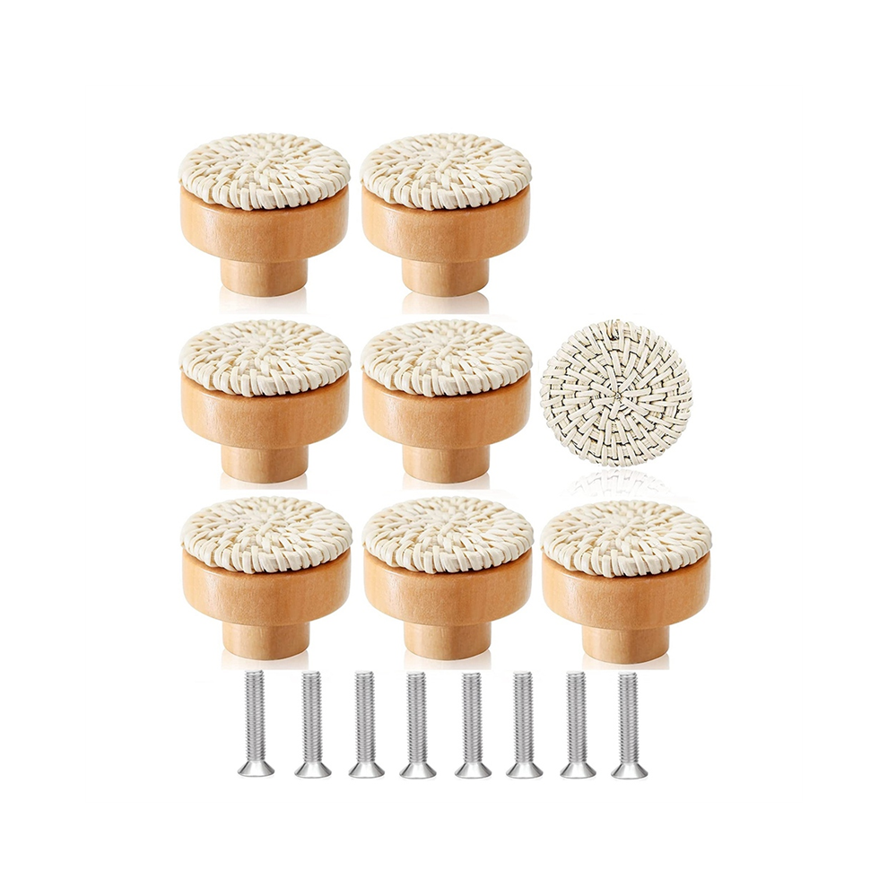 8Pcs Boho Rattan Dresser Knobs Wood Drawer For Cabinet Decor 4852447562414