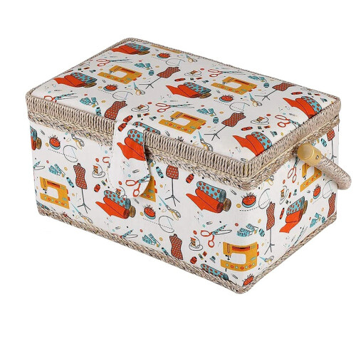 Fabric Sewing Basket with Removable Tray Household Storage Box