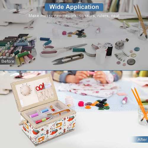 Fabric Sewing Basket with Removable Tray Household Storage Box 1