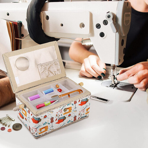Fabric Sewing Basket with Removable Tray Household Storage Box 2