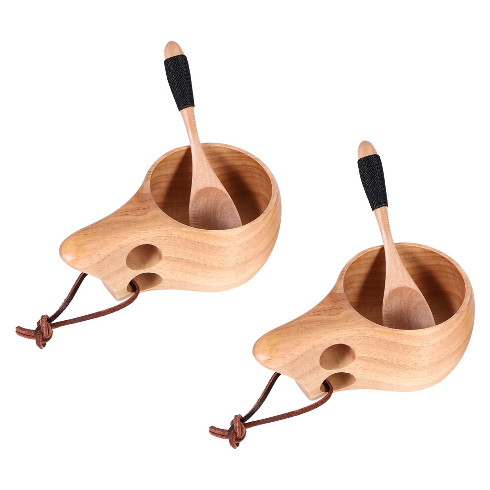 2Pack Wooden Cup Outdoor Camping Drinking Mug with Spoon-image-OPC-PJW2XXT-NEW