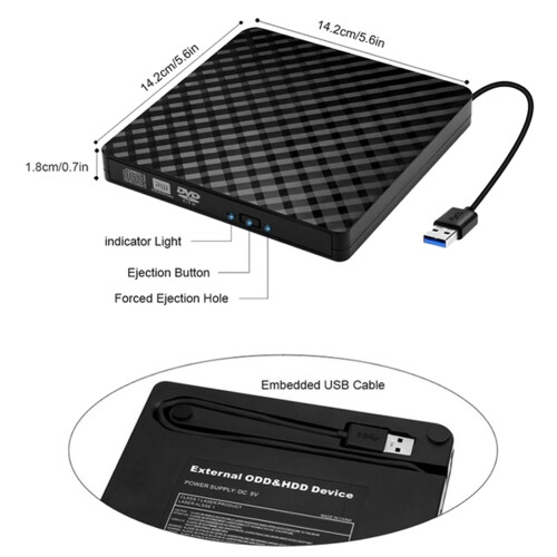 External CD DVD Drive, USB 3.0 and Type-C +/-Rw Drive Reader 1