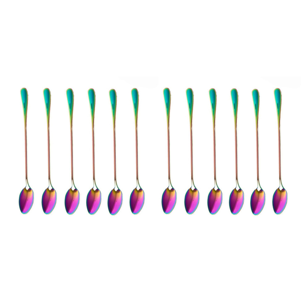 Coffee Teaspoons, Set Of 12 Rainbow Color Spoon Long-Handle Ice Desert Cocktail Stir Spoons Cream 4852447576848