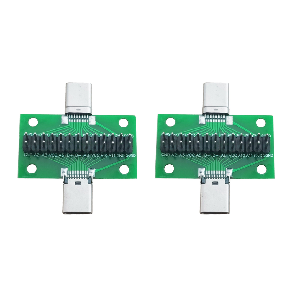 2X Male To Female Type C Test Pcb Board Universal With Usb 3.1 Port 20.6X36.2mm Pins Green 4852447501284