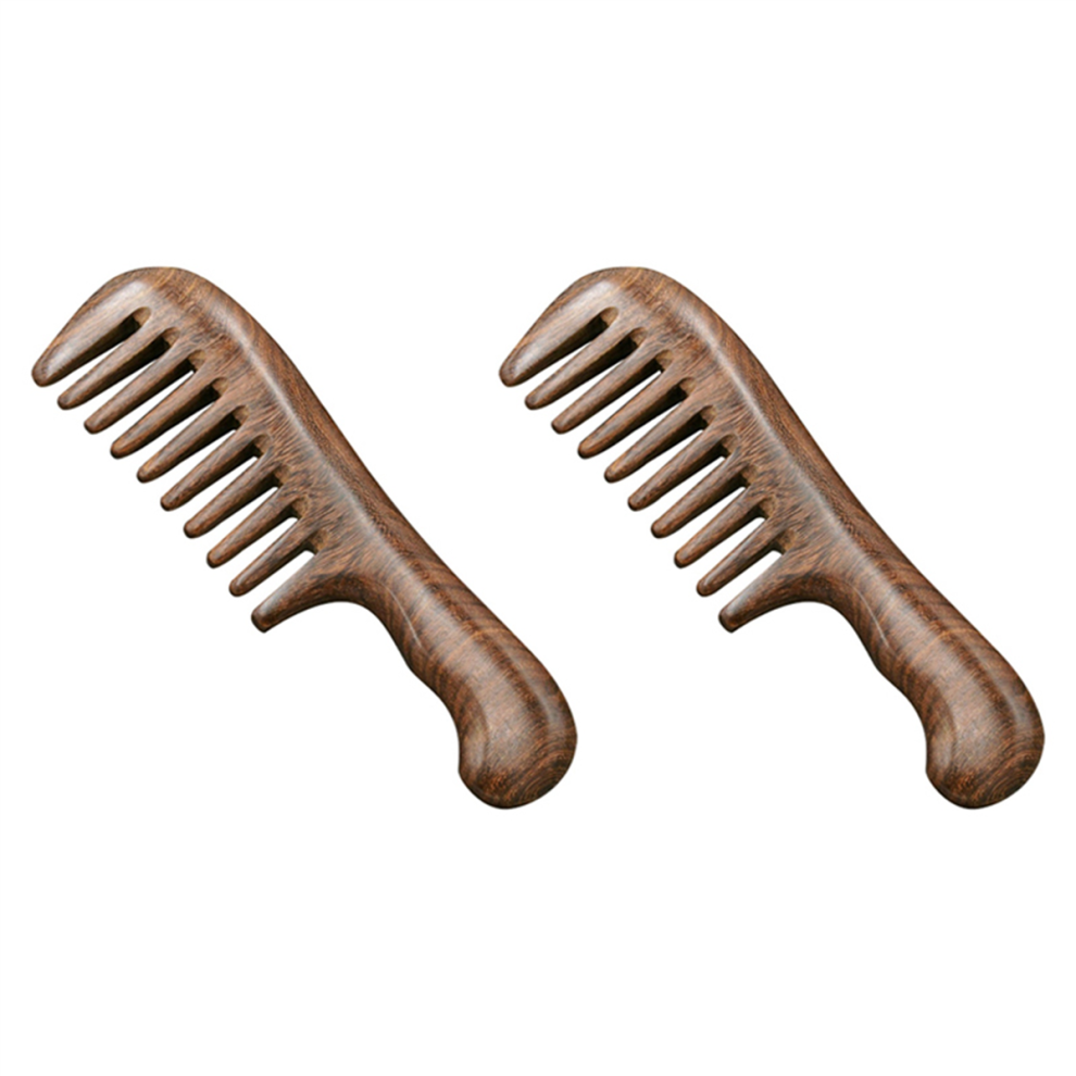 Melitt Unisex Green 2X Sandalwood Wide Tooth Comb Curly Hair Portable Coarse Wooden Massage Tool