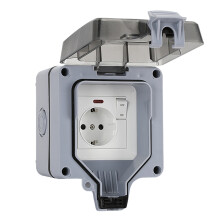 Toma de corriente impermeable para exteriores, IP66, 16 A, con interruptor y enchufe europeo