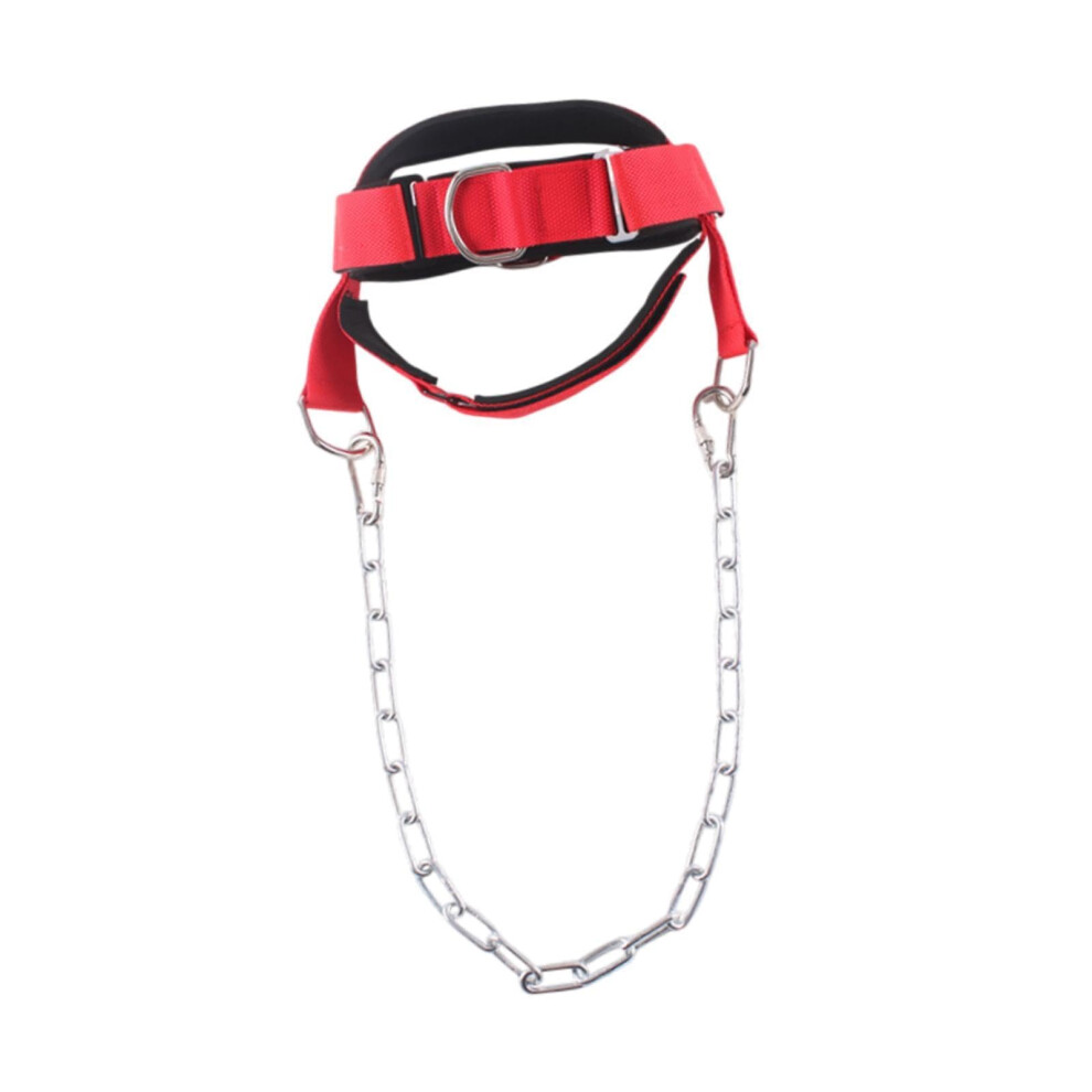 Kopfgurt fÃ¼r Gewichtsheben mit Metallketten, Ergonomisches Design, Verstellbar, Rot, FÃ¼r Krafttraining und Fitness