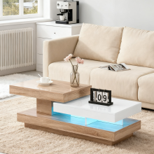 Rotating Coffee Table High Gloss Side Tables with LED Lights