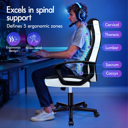 ELFORDSON ELFORDSON Gaming Chair Racing Office Executive Computer Work White 2