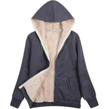 (XL)Jackets For Women Winter Plush Coats Women's Long Hoodies Coats Fleece Sherpa Lined Zip Up Hooded Sweatshirt SX