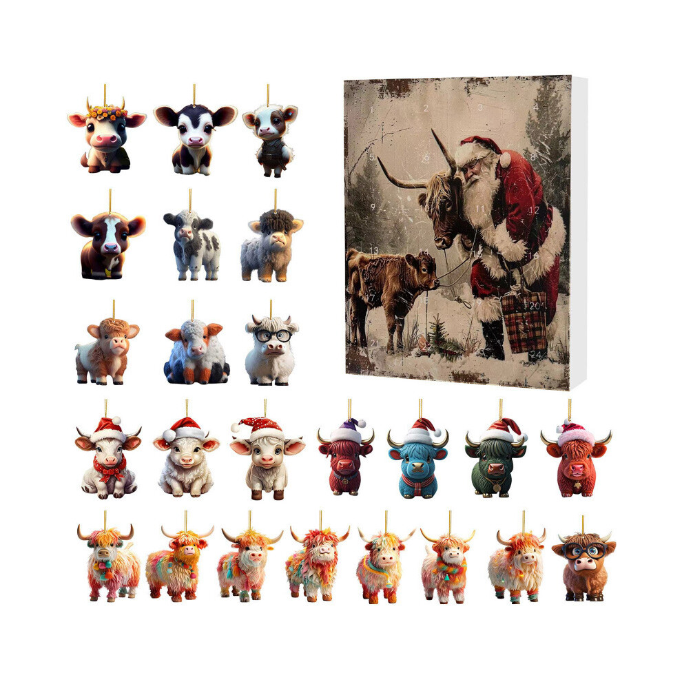 (Blind Box C) New Christmas Blind Box Creative Yak Santa Claus Coloured Box Packaging Acrylic Cartoon Bull Pendant-image-OPC-PJW5NY6-NEW