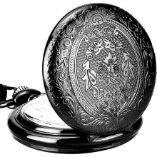 Quarz-Taschenuhr,Vintage-Taschenuhr mit Kette,Herren und Damen,Schwarz