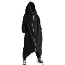 (L,Black)Unisex Long Sleeve Hooded Nazgul Long Coat Zipper Closure Fleece Lined Long Hoodie-yezi
