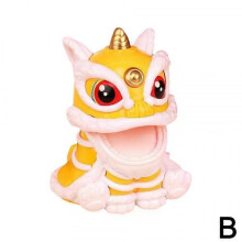 (yellow) Car Ornaments, Solar Powered Lion Dance Automatic Nodding Chinese National Trend Auspicious Decoration