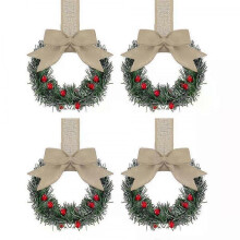 (white) Mini Christmas Cabinet Wreath, Bow Ribbon Festive Home Decor