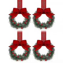 (red) Mini Christmas Cabinet Wreath, Bow Ribbon Festive Home Decor