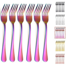 (Rainbow) Gold Dinner Fork 6 Pieces, Stainless Steel 8.17 " Fork Wedding Silverware Set