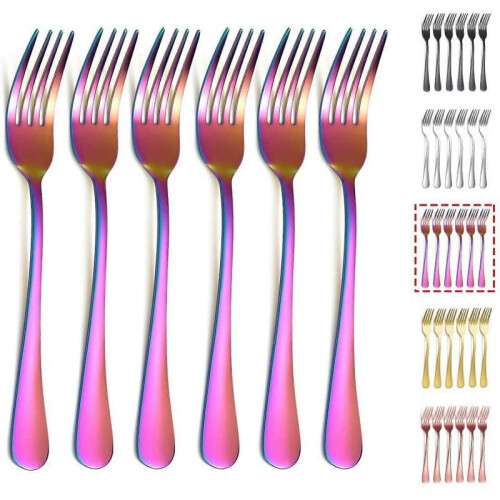 (Rainbow) Gold Dinner Fork 6 Pieces, Stainless Steel 8.17 " Fork Wedding Silverware Set
