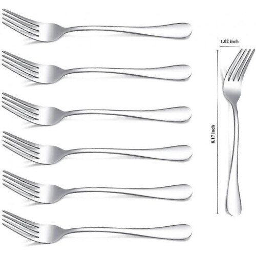 (Silver) Gold Dinner Fork 6 Pieces, Stainless Steel 8.17 " Fork Wedding Silverware Set 1
