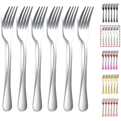 (Silver) Gold Dinner Fork 6 Pieces, Stainless Steel 8.17 " Fork Wedding Silverware Set