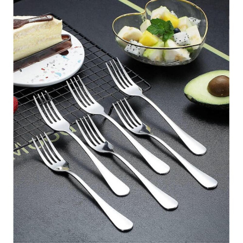 (Silver) Gold Dinner Fork 6 Pieces, Stainless Steel 8.17 " Fork Wedding Silverware Set 2
