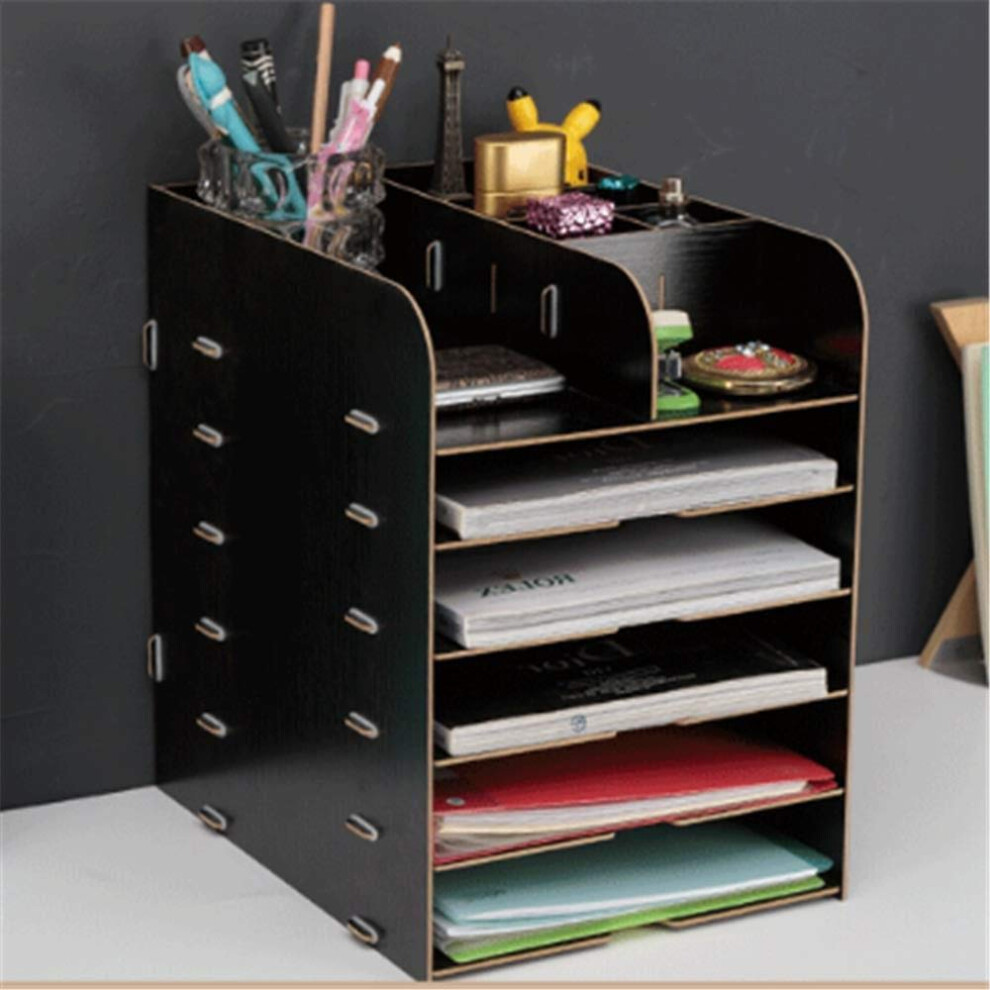 Aktenhalter Wooden Desk Organizer 6 Compartment File Rack A 24.5 x 32 x 34 cm Office Storage Solution-image-OPC-PJW6WPF-NEW