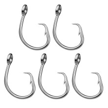 5Pcs Stainless Steel Barbed Fishing Hooks Big Game Inline Circle Hooks for Tuna Saltwater Fishing Easy to Use