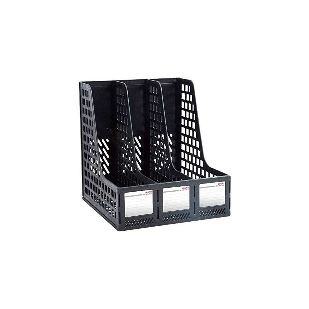 File Shelves, Triple Plastic Magazine Holder, Sturdy Black Desk File Rack, Organizing File Boxes for Office Use-image-OPC-PJW72CC-NEW