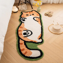 (The new belly meow has a narrow green border, 70*180CM) Children's fun cartoon tufted carpet, hopscotch game, bedroom bedside blanket, sofa decoration, faux cashmere floor mat