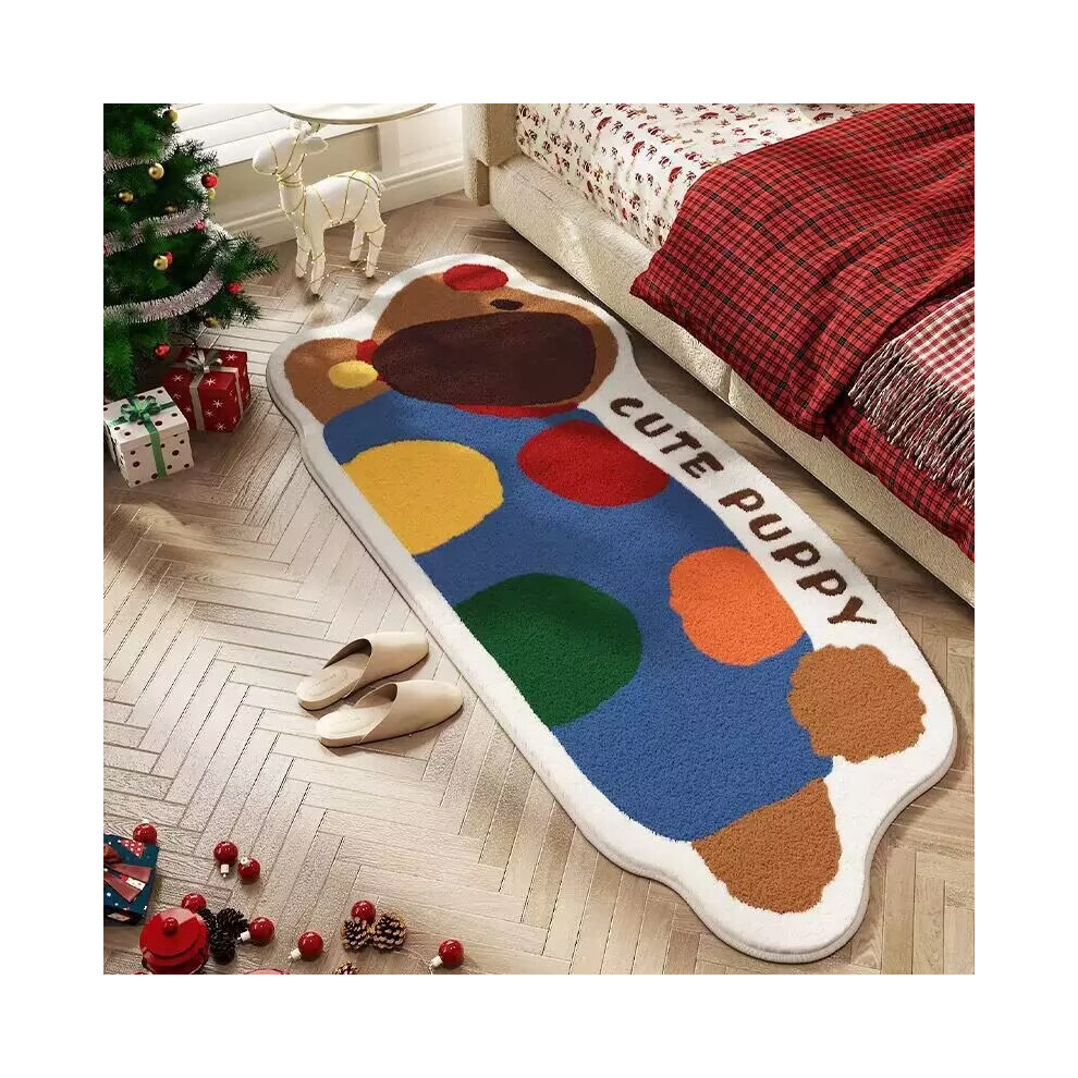 (Blue-clad Papa puppy, 60*160cm) Cute puppy, irregular-shaped faux cashmere bedroom bedside blanket, long home floor mat, thickened sofa carpet for li
