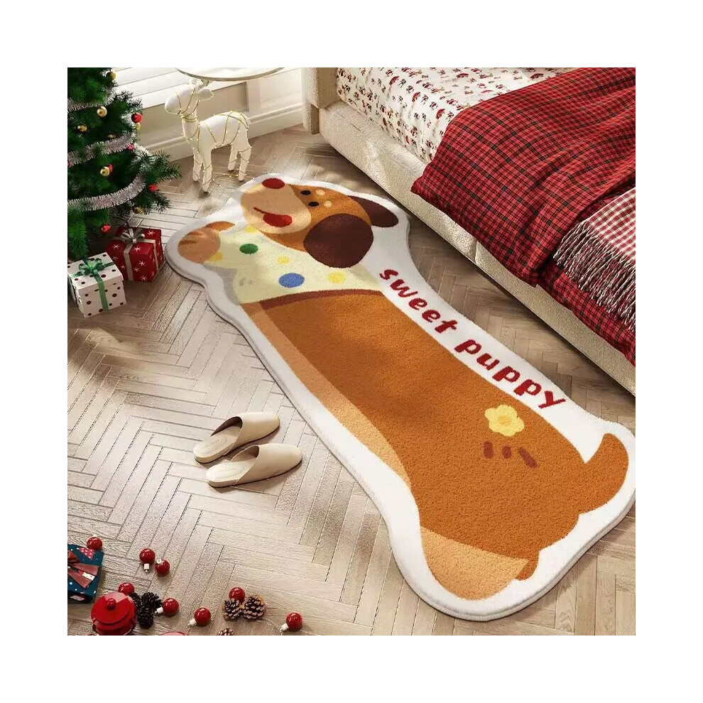 (A spotted white-clad puppy, 50*120cm) Cute puppy, irregular-shaped faux cashmere bedroom bedside blanket, long home floor mat, thickened sofa carpet