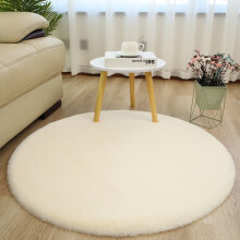 (Beige, 140cm) Solid-color carpet, living room sofa, computer chair, floor mat, bedroom, children's room, round faux rabbit fur round carpet